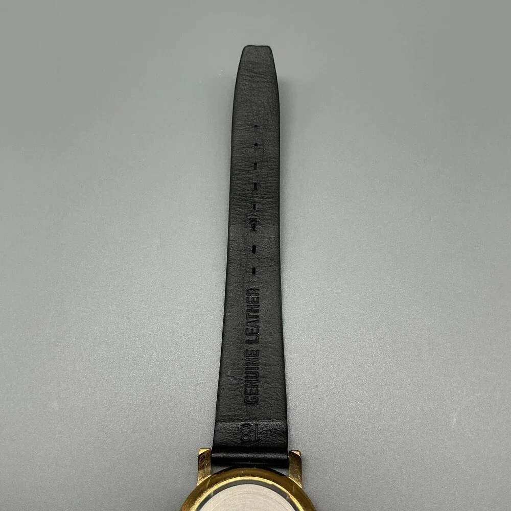 Vintage Cenere Mens Watch 34mm Black Dial Gold Tone Lugs Leather New Battery